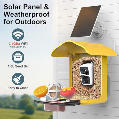 birdsnap® PAV-Bird Feeder with Camera,2K HD with 64GB Card, AI Identify Smart Bird House Cam Solar Panel,Live Stream,Motion Detection,Auto Record Video for Backyard Outdoors,Ideal Gift for Bird Lover