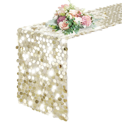 Pufogu 12 x 108 Inch Sequin Table Runner, Champagne Glitter Premium Big Sequin Table Runner, Rectangle Table Runners for Halloween, Christmas, Wedding Party, Birthday Party, Banquet Decor (1 Pack).