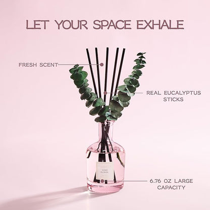 COCORRÍNA White Flower Reed Diffuser – 6.76 oz Essential Oil with 8 Reeds & Real Eucalyptus Sticks, Home Fragrance for Bedroom or Bathroom Décor