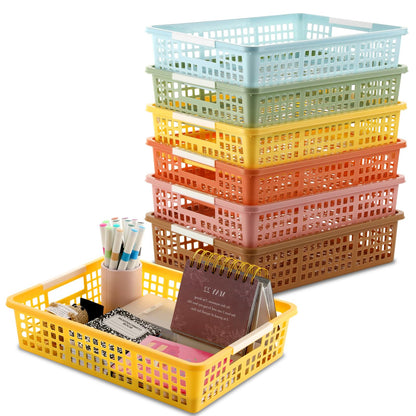 Yakydesign 6 PCS Plastic Classroom Turn in Paper Trays Storage Bin Basket Organizers Holds 4A Paper File for School Teacher Supplies Classroom Office Home Organization and Storage Tray (Boho)