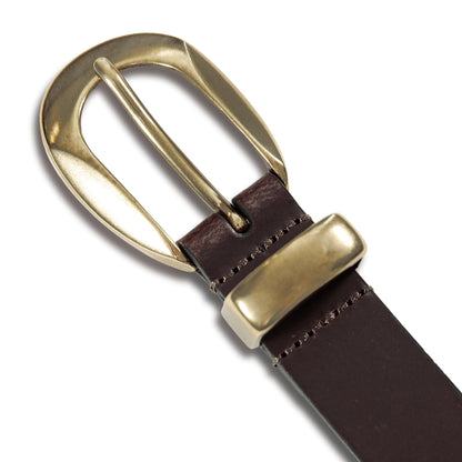 Lucky Brand Women's Minimalist Genuine Leather Belt with Antique Brass Harness Buckle, Large, Brown