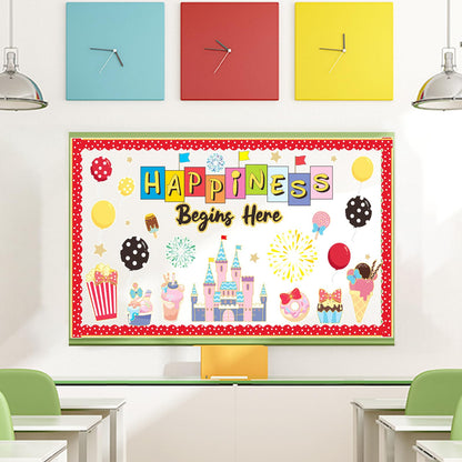 Magic Candy Bulletin Board Decorations Set with Borders Happiness Begins Here Cutouts Decor for Teachers Castle Bulletin Board for Class School Classroom Chalkboard Wall Decor