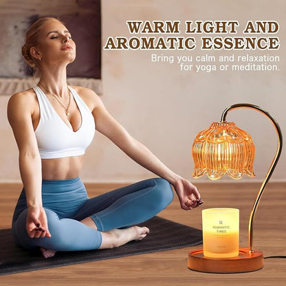Funistree Flower Candle Warmer Lamp with Timer, Dimmable Candle Lamp Warmer, Christmas Birthday Gifts for Women Mom Her, Housewarming Home Decor, Lotus Wax Warmer for Yankee Candles - Amber-2 Pack