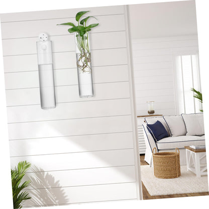 Cabilock 2pcs Cylinder Glass Wall Vase Clear Hanging Planters for Wall Propagation Stations Sleek Transparent Hydroponic Plant Terrariums for Home Decor