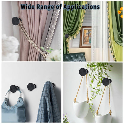 Shonmogar Curtain Tiebacks 2 Pack Curtain Holdbacks Zinc Alloy Curtain Tiebacks Wall Mounted with Screws, Decorative Curtain Holders for Drapes Stylish Black Curtain Tieback Hooks for Home Office