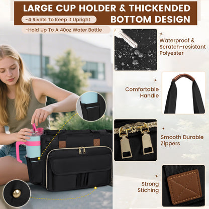 RAINSMORE Teacher Tote Bag 15.6 inch Laptop Bag for Women Work Bags Nurse Bag Lightweight Laptop Tote Computer Messenger Shoulder Bags with Insulated Pocket, Professional Laptop Briefcase
