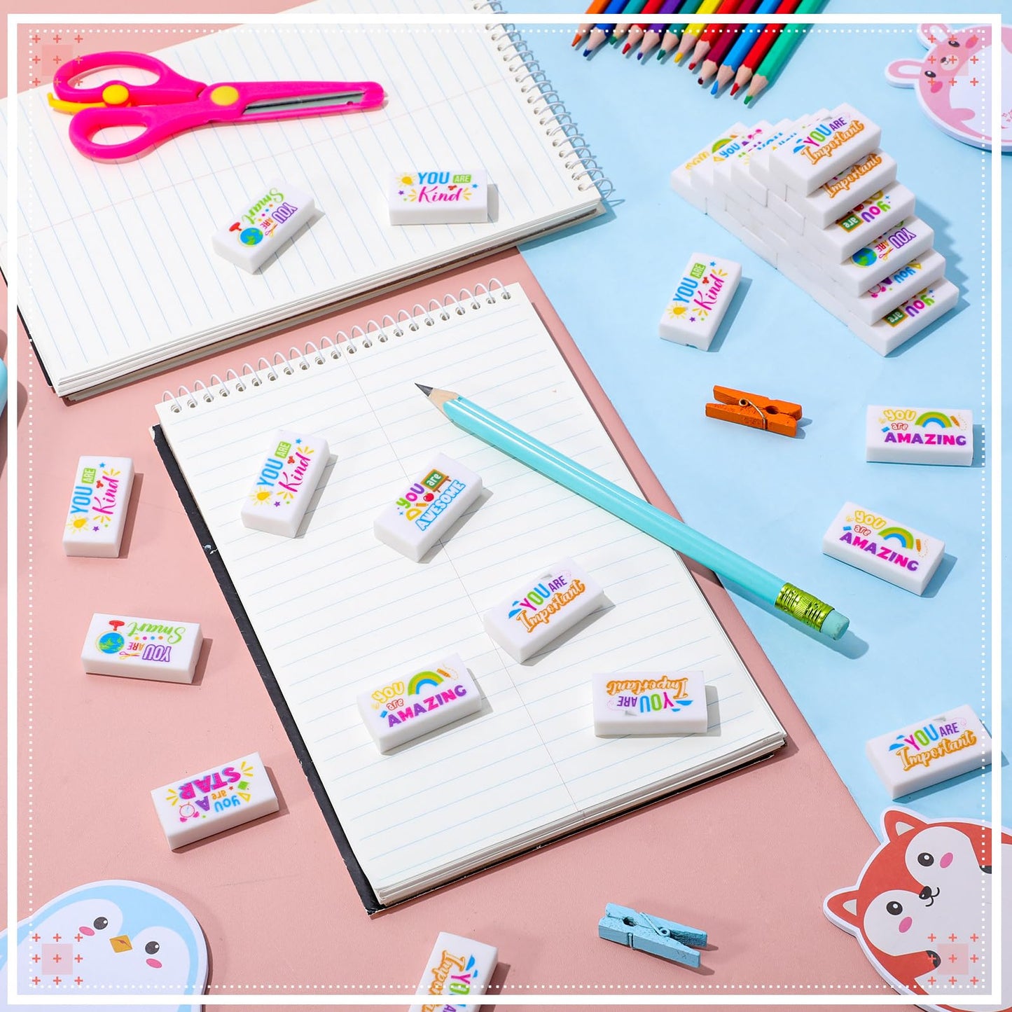 Resurhang 180 Pcs Erasers Bulk for Kids Inspirational Pencil Erasers Bulk for Drawing Motivational Big Eraser School Supplies for Classrooms Back to School Office (Inspirational,White)