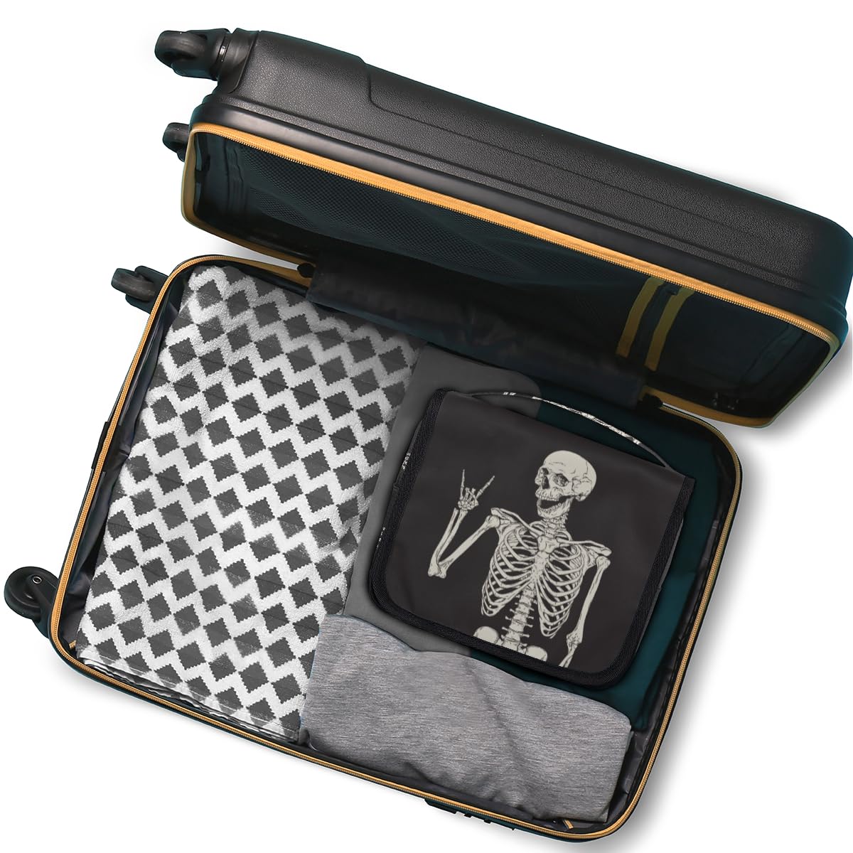 AUUXVA Hanging Toiletry Bag for Women, Halloween Skeleton Makeup Bag, Day of the Dead Cosmetic Bag, Travel Essentials for Women Men