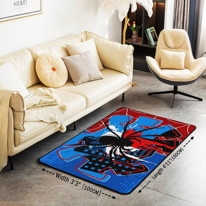 Spider Web Kids Area Rug,Spider Arachnid Insect Animal Indoor Floor Mat Entrance Rug for Boys Girls Women Men,Modern Block Halloween Non Slip Rug,Red Blue Unique Couch Living Room Decor,3'x5'