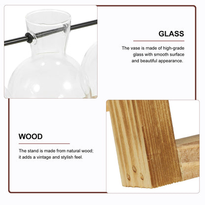 Toyvian Glass Propagation Vases Set of 5 with Wooden Stand, Glass Containers for Hydroponic Plants and Desktop Greenery Decoration, Indoor Plant Terrarium Station for Home Garden