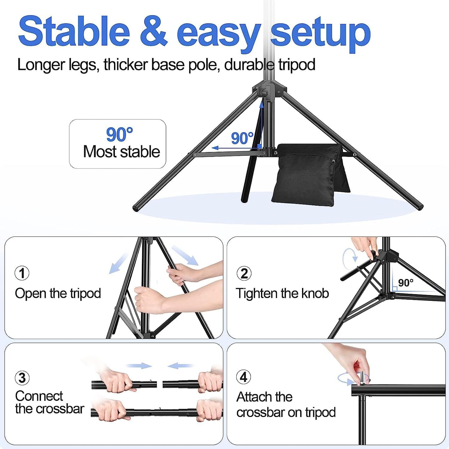 EMART Backdrop Stand, 20x7ft(WxH) Large Adjustable Background Support System with 308° Angle Rotatable Connector, 8 Clamps, 3 Sandbags and Carry Bag for Parties, Wedding, Photography Studio
