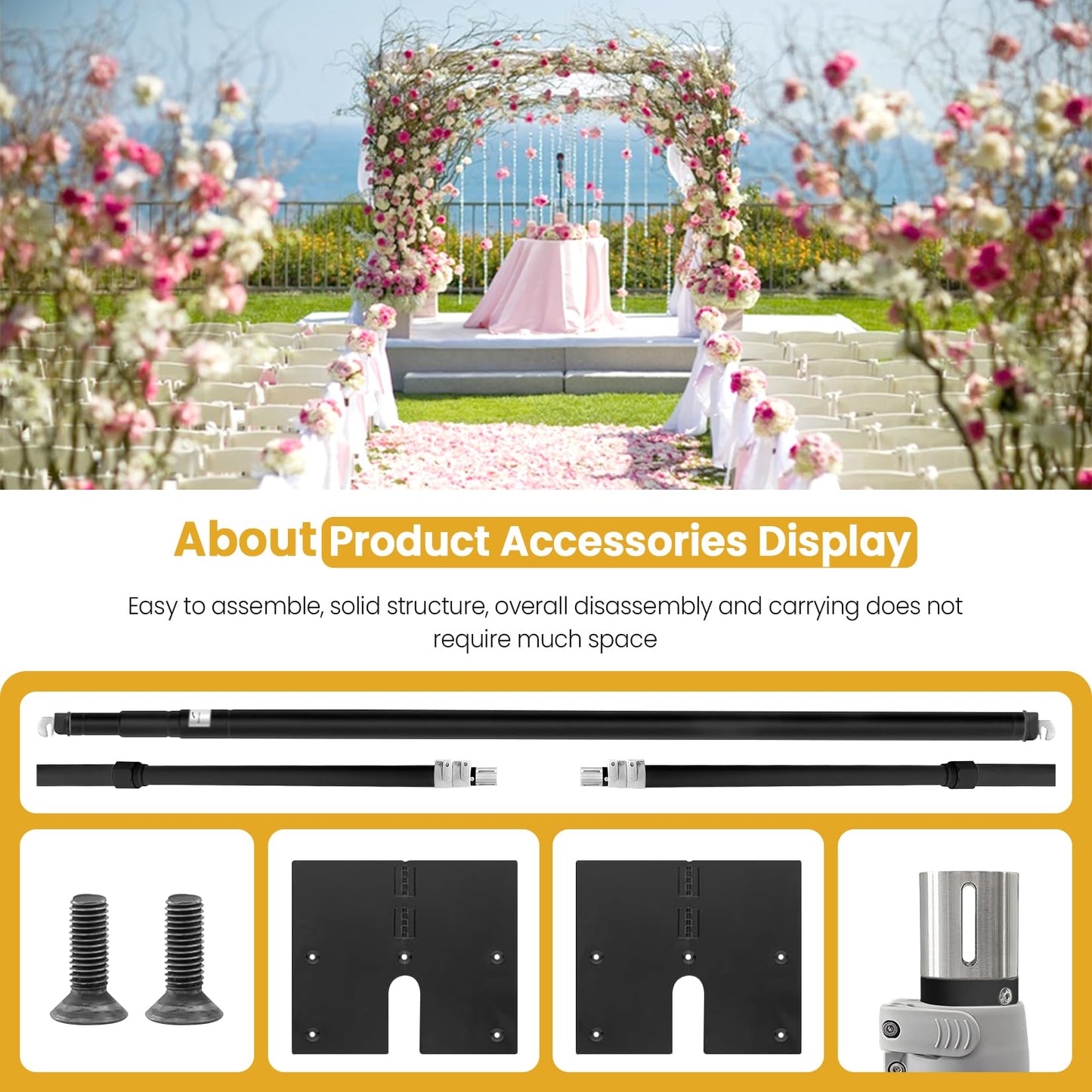 Jiang&Rong 10ft x 10ft Adjustable Backdrop Stand Kit - Heavy Duty Pipe and Drape Stand for Wedding, Birthday Party, Banquet Decorations (Black)
