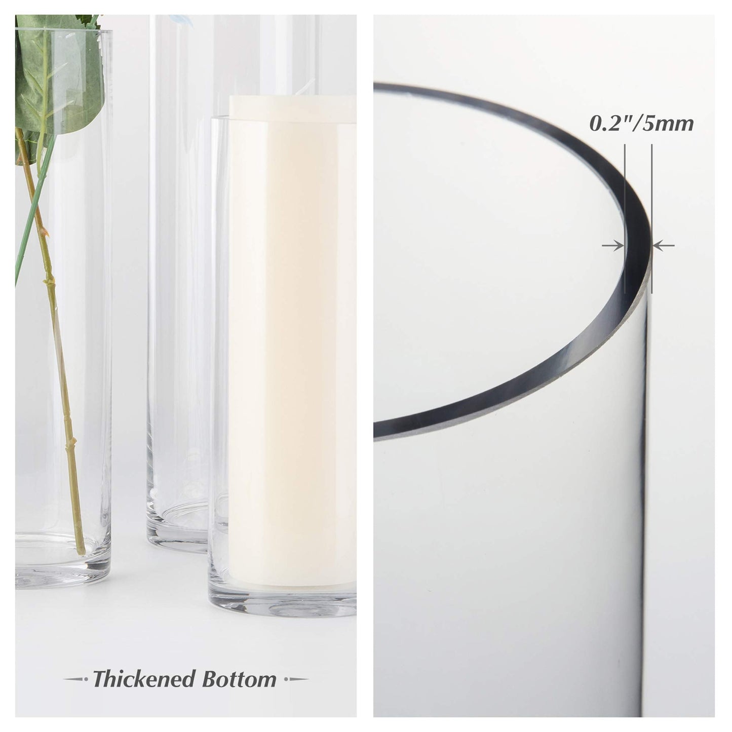 WGVI Quality Thick Clear Cylinder Glass Vases, 3" W x 8" H, Bud Vase Skinny Narrow Floral Bouquet Flower Container for Wedding Centerpieces Tabletop Home Accent Décor Brush Pen Holder, 1 Piece