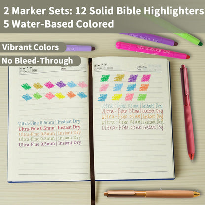 25 PCS Bible Study Supplies Kit, Large Capacity Canvas Tote Bag for Women Organizer, Bible Highlighters and Quick Dry Pens No Bleed Through, Notebook Bible Tabs Cross Bookmark Journaling Accessories
