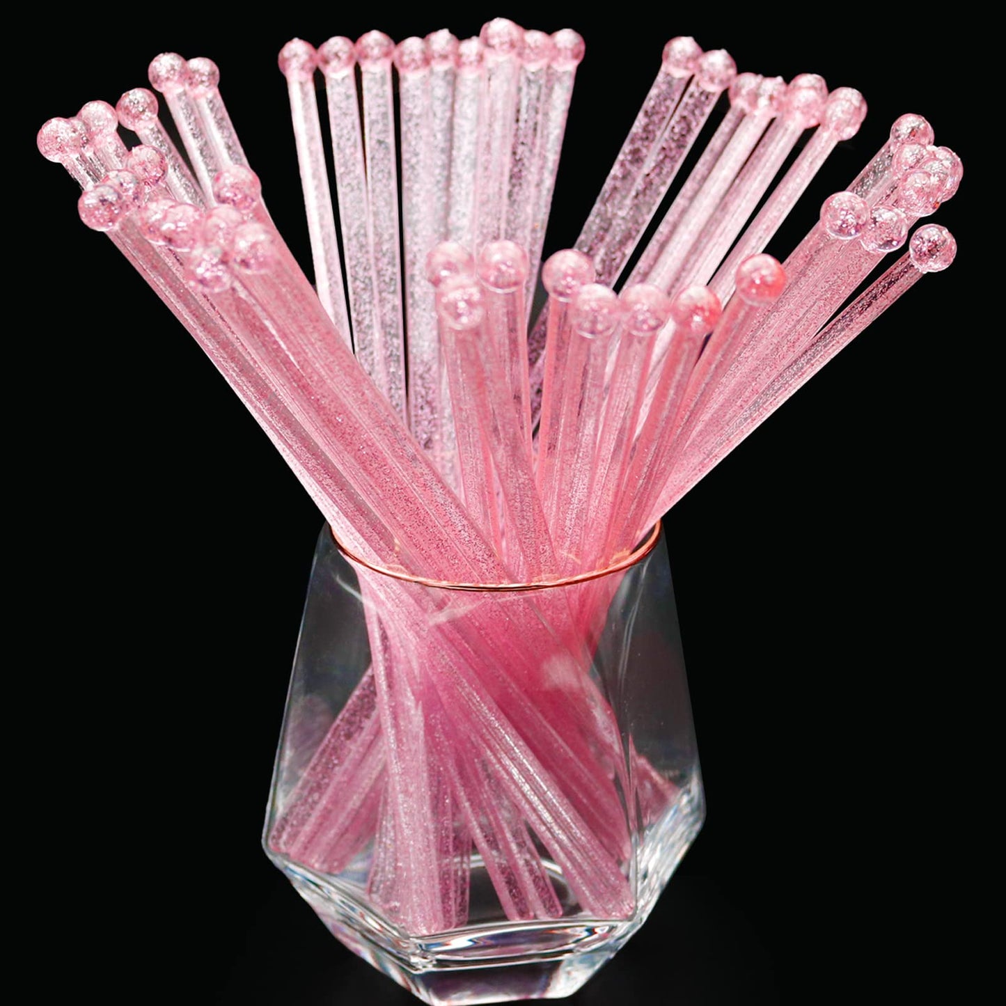 hapray 100-PCS Pink Glitter Plastic Swizzle Sticks, Crystal Cake Pops, Cocktail Coffee Drink Stirrers, Stir Sticks for Valentine's Day Christmas Party, 7.24 Inch