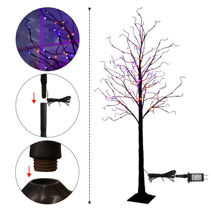 TW SHINE 6FT Halloween Lighted Black Birch Tree, 144 LED Purple and Orange Lights Artificial Spooky Tree with Timer, Waterproof Halloween Decoration for Indoor Outdoor Home Party Decor