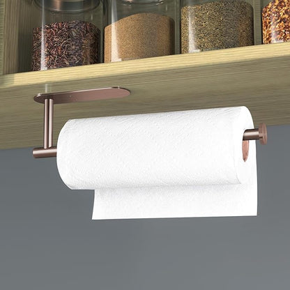 VAEHOLD Adhesive Paper Towel Holder Under Cabinet Wall Mount for Kitchen Paper Towel, Black Paper Towel Roll Holder Stick to Wall, Stainless Steel (Rose Gold)
