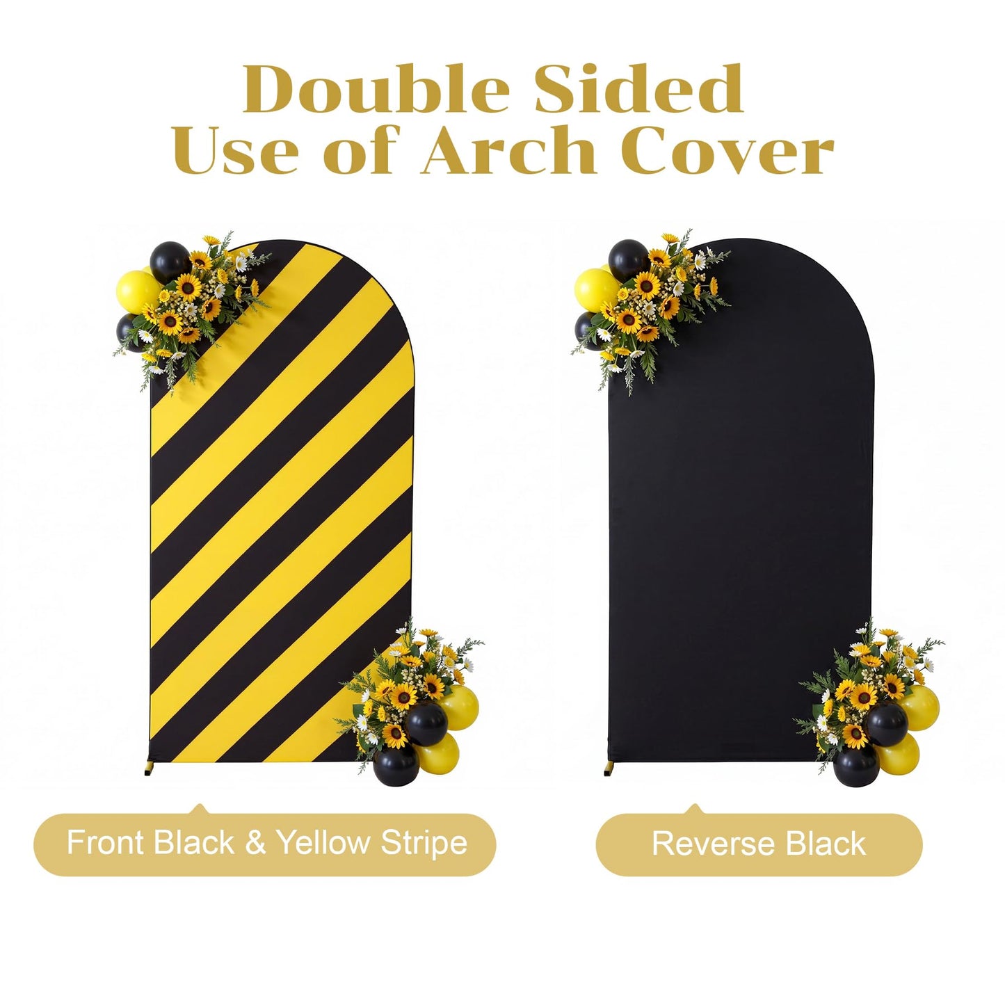6.6FT Arch Cover Black and Yellow Stripe Bakcdrop Cover Spandex Arch Stand Cover Reversible Striped Arch Backdrop for Baby Shower Birthday Boys Gender Reveal Construction Theme Party Photo Background
