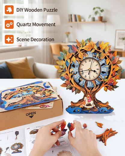 Rnfinewow 3D Puzzles for Adults, Tree of Life Clock Wooden Puzzles Room Home Decor, DIY Wall Pendulum Clock for Craft Enthusiast Hobbies Birthday Christmas Day Gifts