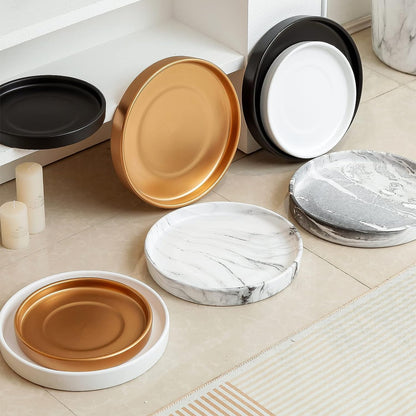 Woiida 12 inch Matte Blcak Ceramic Plant Saucer Set of 2 with Plant Saucer mat