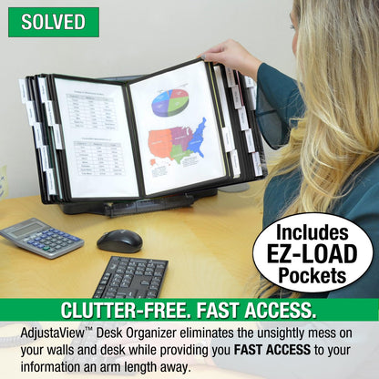 Ultimate Office AdjustaView 20-Pocket Desk Reference Organizer with Easy-Load Pockets and Compact Weighted Base for Stability, Black Pockets