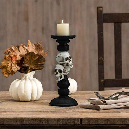 OYATON Pillar Candle Holder for Halloween Decoration Indoor, Skull Candlestick Holder for 3 Inches Pillar Candle