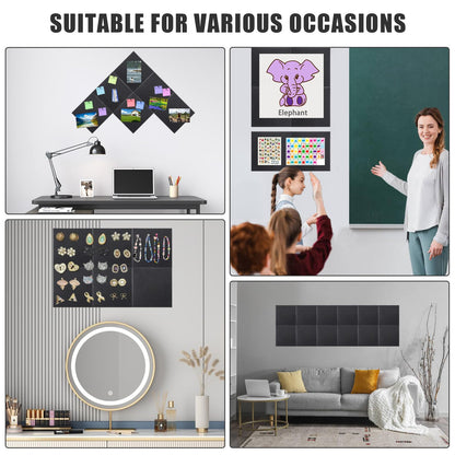 Large Cork Board Alternative 36" X 24" Bulletin Board - 6 Pack Removable Felt Wall Tiles with 15 pushpins, Large Cork Boards for Walls Cork Board for Office Pin Board Tack Board - Black