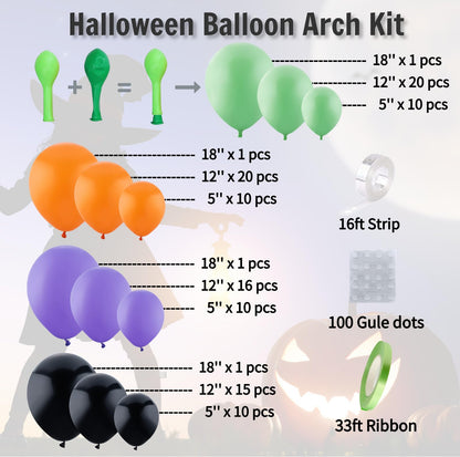 Halloween Balloon Arch Kit – 146pcs Orange Black Green Purple Balloons Garland for Halloween Decorations, Party Backdrop, Birthday Celebration, Spooky Haunted House, Trick or Treat Party Supplies