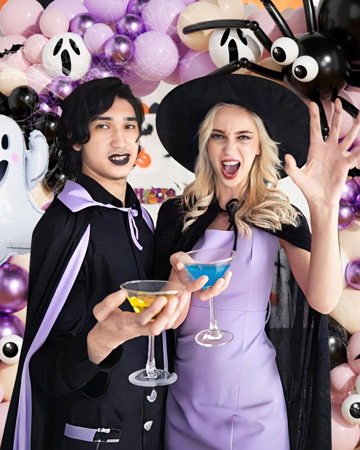 Halloween Balloon Arch Kit, OTLGEUA 127Pcs Pink Halloween Party Decorations Include Black Pink White Purple Balloons Garland, Spider Web, Bats, Ghost Foil Balloon