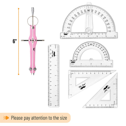 Mr. Pen- Geometry Set, 15 pcs, Pink, 6 Inch Swing Arm Protractor, Divider, Set Squares, Ruler, Compasses and Protractor