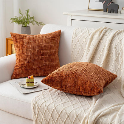 ZSkogur Decorative Throw Pillow Covers 22x22 Inch Set of 2, Soft Solid Farmhouse Chenille Couch Pillows, Spring Pillow Covers for Couch Sofa Bed Living Room Home Decor Pillowcase, Rust