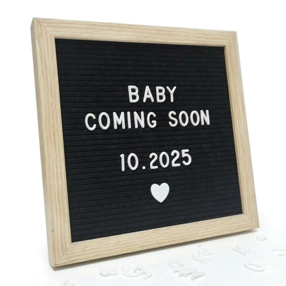 C CRYSTAL LEMON Black Felt Letter Board 10x10in, Baby Announcement Sign & Pregnancy Announcement Board, 336 Pre-Cut Letters, Wooden Frame, Felt Letter Board for Milestone Photos, Wall Mount or Stand