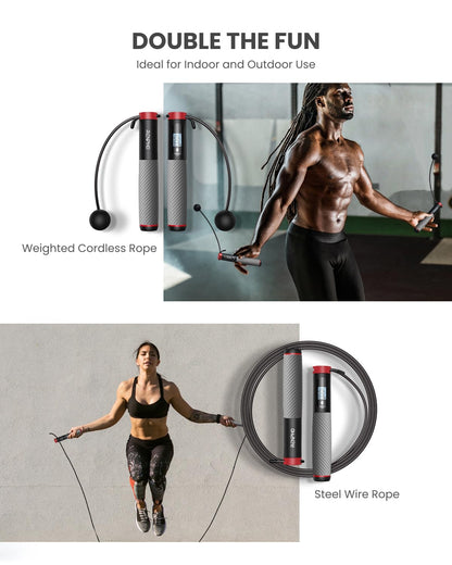 RENPHO Cordless Jump Rope, Weighted Jump Rope with Counter, Jump Ropes for Fitness, Smart Skipping Rope for Crossfit, Gym, Burn Calorie, APP Data Analysis, at-Home-Workout for Women Men Adult Kids