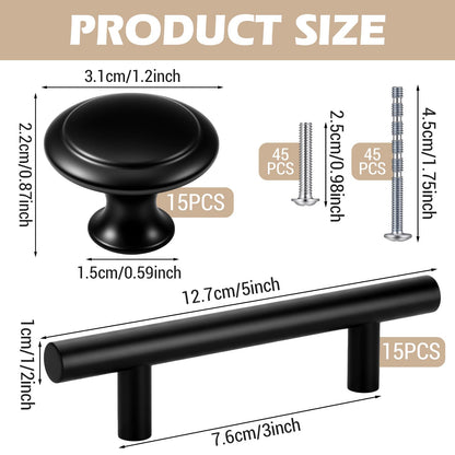 Yookeer 30 Pack Cabinet Pulls and Cabinet Knobs Stainless Steel 5 Inch Kitchen Drawer Pulls 30mm Drawer Knobs with Installation Screws for Dressers Kitchens Cupboard(Black)