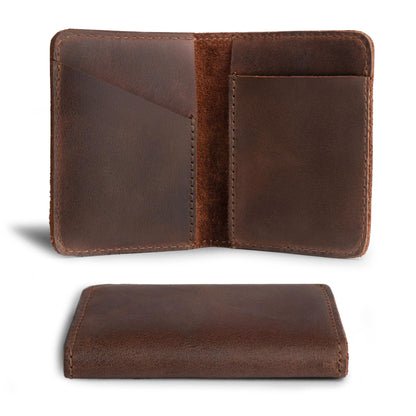 Hide & Drink, Bifold Wallet, Slim Card Holder, Minimalist Traveler Wallet, Vintage Front Pocket Wallet, Full Grain Leather, Handmade, Bourbon Brown