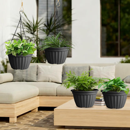 FGstyle Hanging Planters 10 Inch, 4 Pcs Self Watering Pots for Indoor Plants,Plastic Hanging Basket with Soil Elevator and 20" Chain for Home Garden Porch Balcony Patio Decor(Black)
