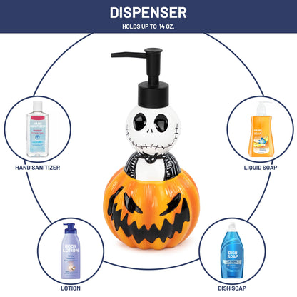 Jay Franco Disney Nightmare Before Christmas Organizer Set - 4 Piece Black and White Accessories Includes Resin Soap Dispenser, Sponge Holder, Toothbrush Holder and Tumbler - Bathroom Décor