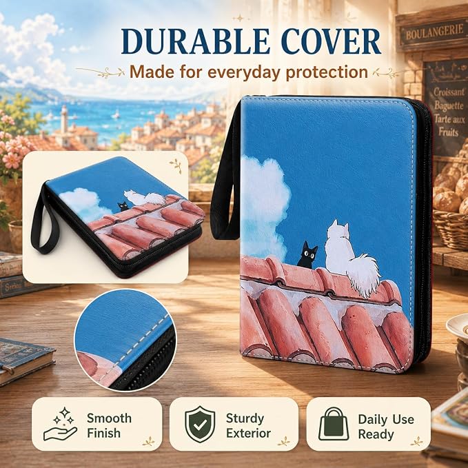 1008 Cute Card Binder 9 Pocket, 3-Ring Trading Card Binder with 56 Page Removable Sleeves, High Storage Waterproof Trading Card Holder Collection Card Album Organizer Case for TCG Cards - Cat