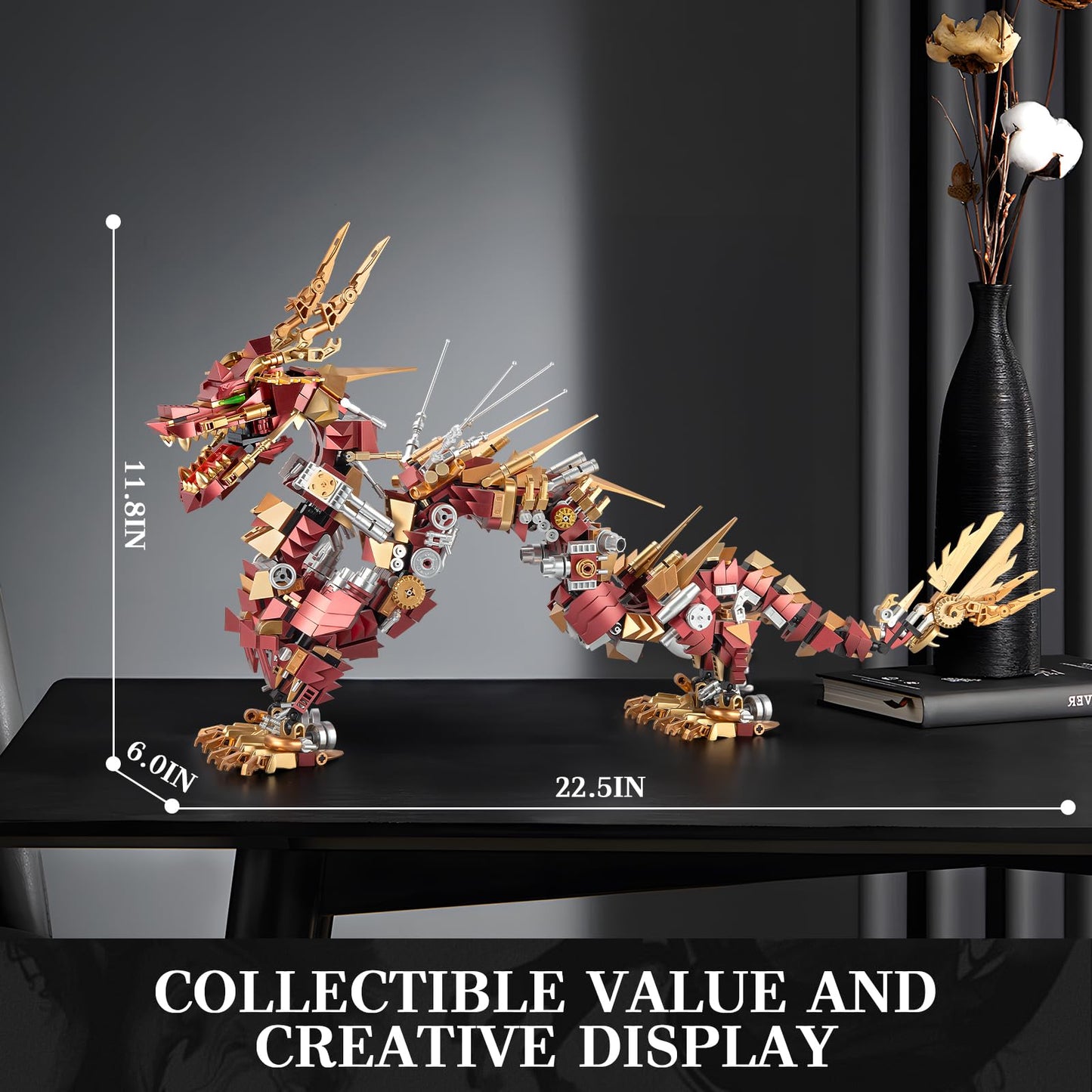HIGH GODO Dragon Building Blocks Sets for Adults, Red Mechanical Dragon Animal Building Model Collectible Display Toys, Cool Toys Gifts for Fans Teens 14+ (1596 Pieces)