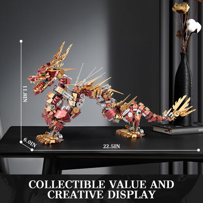 HIGH GODO Dragon Building Blocks Sets for Adults, Red Mechanical Dragon Animal Building Model Collectible Display Toys, Cool Toys Gifts for Fans Teens 14+ (1596 Pieces)