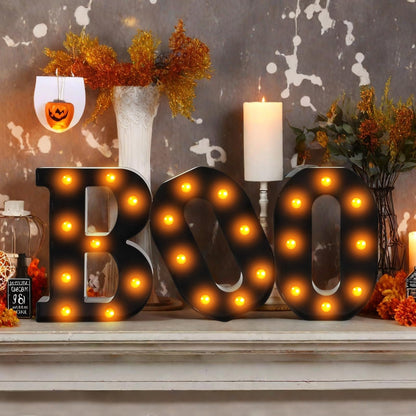Halloween Decorations - 8.6" Large "BOO" Marquee Light Up Letters Light Up Sign Halloween Decor Indoor for Kitchen Bedroom Fireplace Mantel Party Holiday Display