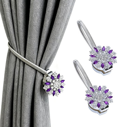 Magnetic Curtain Tiebacks, 2 Pack Spring Wire Curtain Holdbacks - YueLvoe No Drill Wall Mounted Tie Backs for Indoor/Outdoor Curtains, Modern Pull Backs for Home Office Decor (Purple)