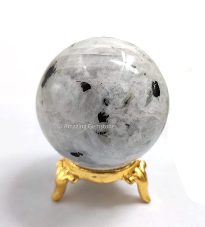 Rainbow Moonstone Crystal Sphere Round Ball with Sphere Holder Stand, Natural Healing Stone Sphere for Massage Meditation Crystal Grid Witchcraft Supplies Reiki Yoga