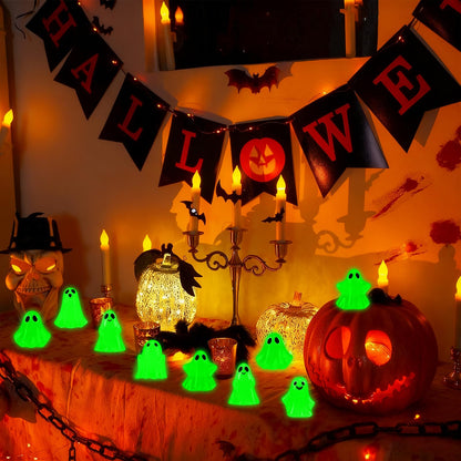 80Pcs Mini Luminous Ghost Figurines 6 Style Glow in The Dark Tiny Small Ghost Miniatures for Halloween Spooky Tiered Tray Table Centerpiece Decor Vase Filler Party Favors