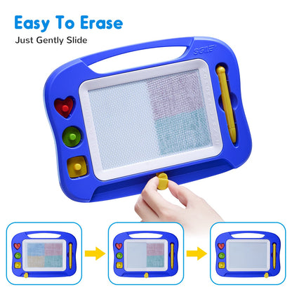 SGILE Toddler Toys for Kids, Magnetic Drawing Board for Birthday Gift, Toys for 1 2 3 Year Old Girls Boys, Etch & Sketch Pad with 3 Stamps, Learning and Educational, Standard 9.8" x 7.1", Blue