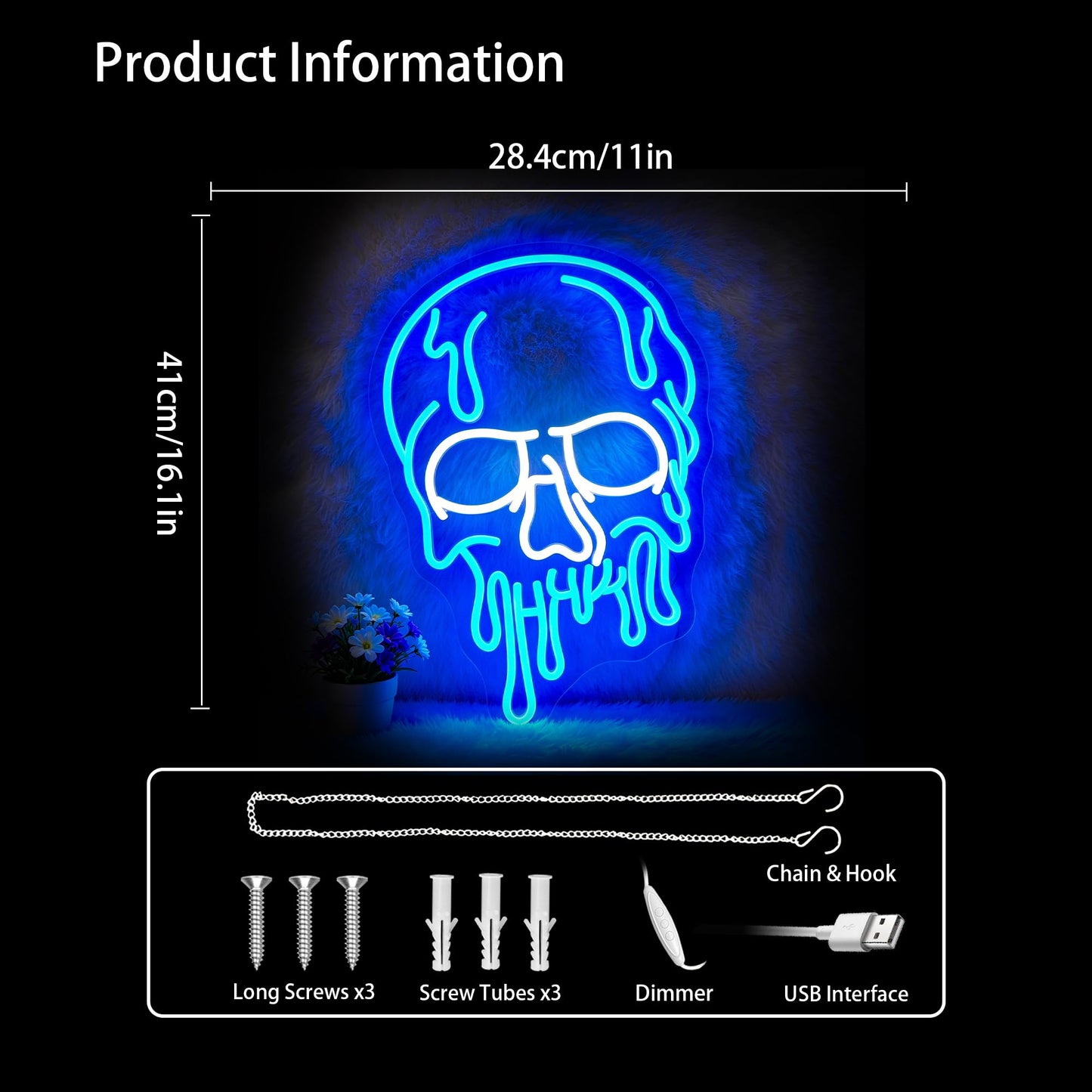 Ebdobgbs Skull Neon Sign for Wall Decor Skeleton Dimmable Led Neon Lights Halloween Light Up Signs for Game Room Gift Decoration USB Powered