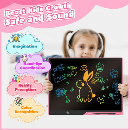 Kinayue LCD Writing Tablet for Kids, Rechargeable 21 Inch Doodle Board,Easter Basket Stuffers,Preschool Learning Toys Christmas Birthday Gift 3 4 5 6 7 Year Old Girls Boys (Pink)