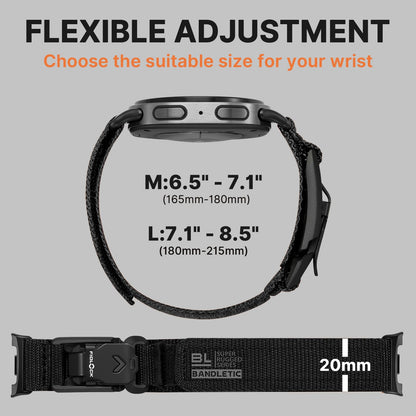 Stretchy Nylon Band Compatible with Samsung Galaxy Watch 8 Bands 40mm 44mm/ Watch 8 Classic 46mm, No Gap Wristband Sport Strap for Galaxy Watch 8 2025 Men with Magnetic Fidlock V-Buckle, Black L