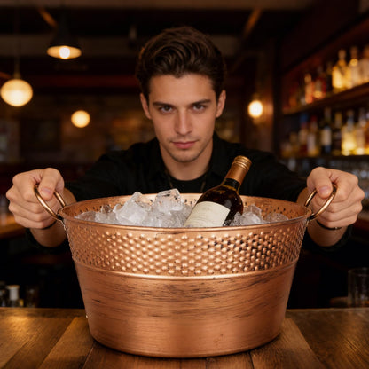 Galvanized Tub Ice Bucket For Parties, Thick Metal Galvanized Drink Buckets, Beverage Bucket with Handles, Drink Bucket for Indoor & Outdoor Party (1Pcs Copper)