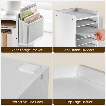 HOOBRO Adjustable Countertop Mail Sorter, 6 Tier Wooden Paper Organizer, Vertical Literature Organizer with Side Storage, Office Mailbox Cubbies, Classroom Mailbox, for Home, Office, White WT34WF01